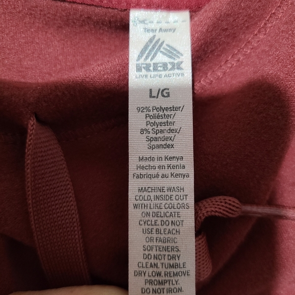 Burgandy RBX Large Plush Hoodie Tunic Sweatshirt - Picture 6 of 6